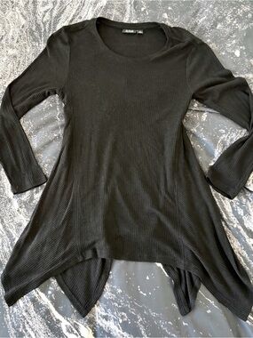 a.n.a Black Ribbed Knit Tunic T-Shirt Top Casual Long Sleeve Size Large - Fairy